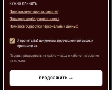 Галочка согласия и кнопка «Продолжить»